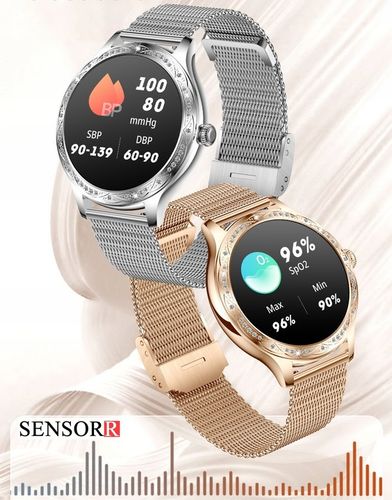 SREBRNY ZEGAREK SMARTWATCH DAMSKI ROZMOWY CIŚNIENIOMIERZ PULSOMETR KROKI PL na Arena.pl