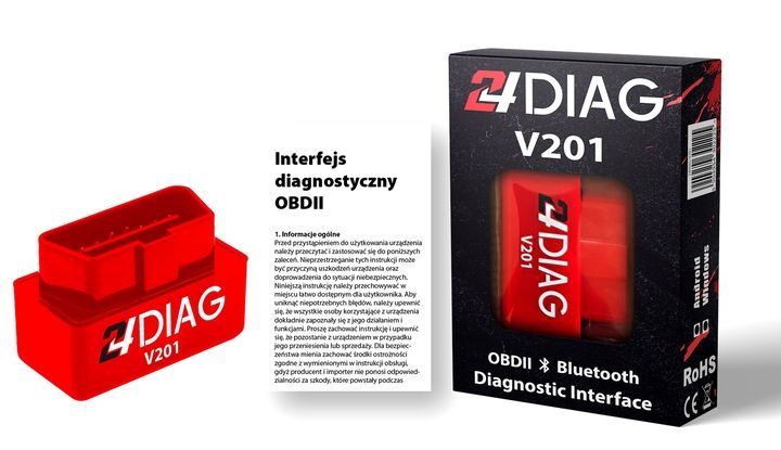 24DIAG V201 ELM327 BLUETOOTH OBD2 INTERFEJS DIAGNOSTYCZNY ANDROID OBDII BT zdjęcie 4