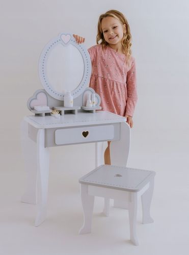 Drewniana toaletka dla dziewczynki z krzesełkiem lustro akcesoria szuflada na Arena.pl