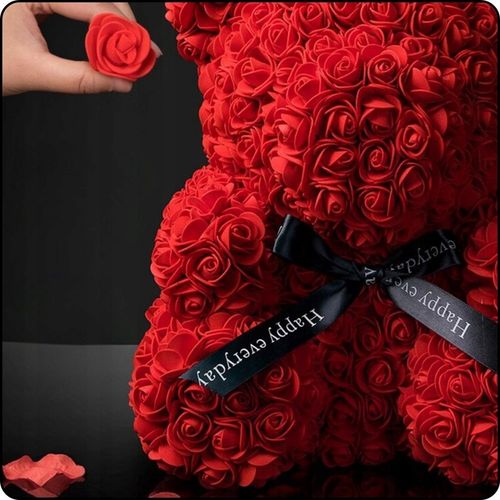 Misiek z Kwiatów Róż ZŁOŻONE PUDEŁKO Prezent na Walentynki MIŚ + Lampki Led na Arena.pl