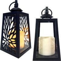 LATARENKA LAMPION AŻUROWA Z ZE ŚWIECĄ LED ŚWIECA CZARNA NA BATERIE