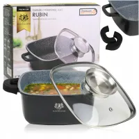 GARNEK GRANITOWY 4,4L GĘSIARKA NA INDUKCJE Z POKRYWĄ + SILIKONOWE UCHWYTY