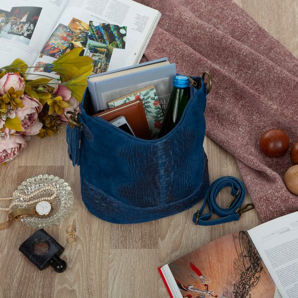 VERA PELLE torebka zamszowa listonoszka z frędzelkiem V479 c.jeansowa zdjęcie 3