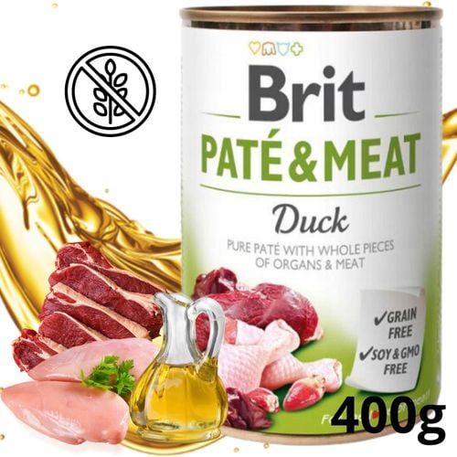 mokra karma dla psa brit pate & meat duck 400 g bezzbożowa puszka z kaczką na Arena.pl