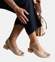 Sandały damskie beżowe wsuwane na niskim obcasie 29305 rozmiar 38