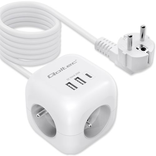 Qoltec Kostka Zasilająca 6w1, USB-C PD 20W, 2m, Biała na Arena.pl