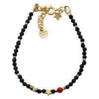 Bransoletka regulowana - Turmalin, Koral, Howlit, gwiazdki i srebro złocone (świąteczne)