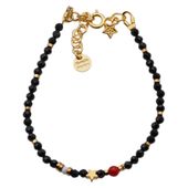 Bransoletka regulowana - Turmalin, Koral, Howlit, gwiazdki i srebro złocone (świąteczne)