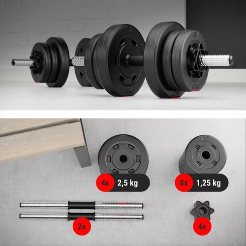 HANTLE KOMPOZYTOWE ZESTAW HANTLI 2x10KG REGULOWANE BITUMICZNE SZTANGA GRYF na Arena.pl