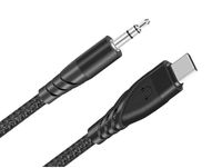 KABEL USB TYPE-C /  MINI JACK 3.5MM 1M PŁASKI CZARNY Z OPLOTEM