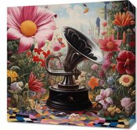 Obraz 50x50cm Gramofon w Kwiatach