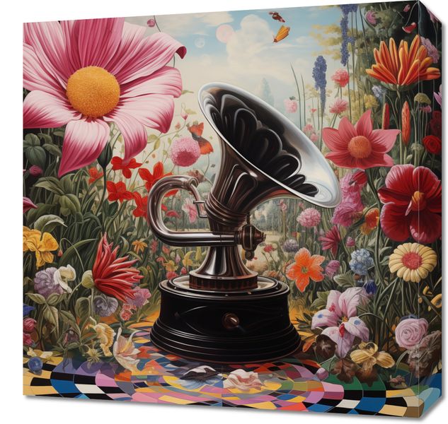 Obraz 50x50cm Gramofon w Kwiatach zdjęcie 1