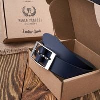 pasek damski skórzany granatowy 100 cm ze srebrną klamrą