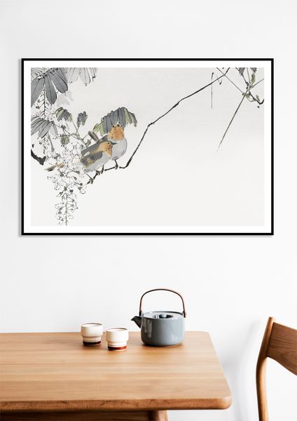 Plakat 60x40cm Two Sparrows, Seitei Japoński Vintage zdjęcie 9