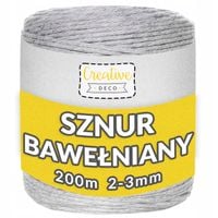 Sznurek do makramy bawełniany 3mm 200m szary