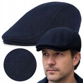 Kaszkiet Męski Zimowy Ocieplany Elegancka Czapka Granatowy 50% Wełny