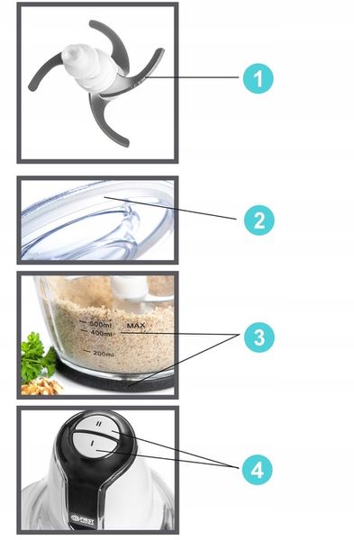 Rozdrabniacz SIEKACZ 1200 ml 4 NOŻE FIRST AUSTRIA zdjęcie 2
