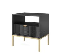 Czarna szafka nocna Nova S-54 złoty uchwyt złoty stelaż