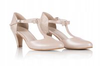 Buty ślubne skóra niskie szpilki PERŁA BEŻ NELA 36