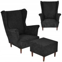 Fotel uszak MAX z podnóżkiem skandynawski Family Meble czarny welur