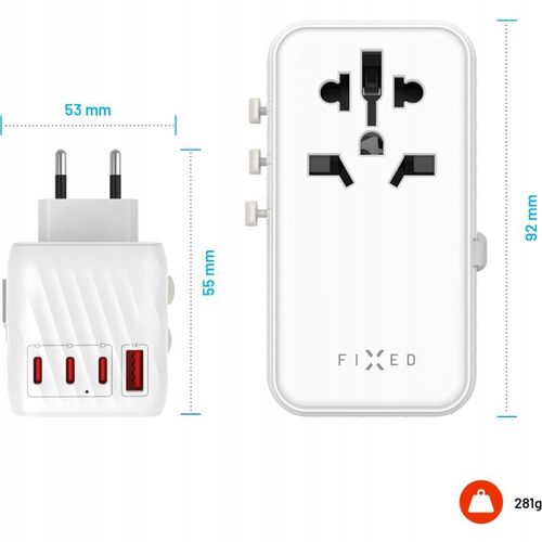 Ladowarka FIXED Voyager World Adapter 3xUSB-C/1xUSB GaN 120W bialy na Arena.pl