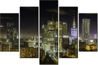 100CM 150CM OBRAZ 5 ELEM WARSZAWSKIE ŚRÓDMIEŚCIE NOCĄ ŚCIENNY