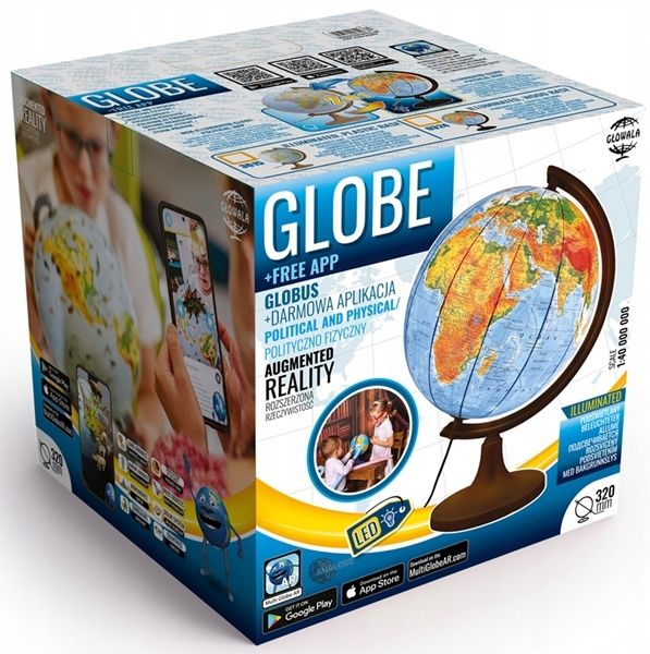 Globus 320mm PODŚWIETLANY 2w1 +strefy + APLIKACJA , na prezent , polit-fiz zdjęcie 3