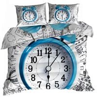 Pościel 3D bawełna satyna 160x200cm NIEBIESKI BUDZIK