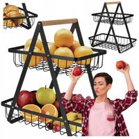 KOSZYK NA OWOCE WARZYWA PIĘTROWY DWUPOZIOMOWY KOSZ METALOWY CZARNY