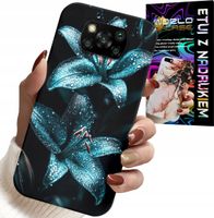 ETUI DO XIAOMI POCO X3 - TURKUSOWE LILIE KWIATY OBUDOWA + SZKŁO