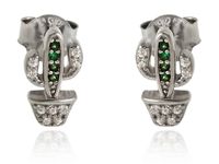 Eleganckie rodowane srebrne kolczyki kaktus w doniczce białe zielone cyrkonie srebro 925 K3234