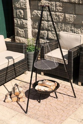 Grill Ogrodowy Wiszący Trójnóg Węglowy Palenisko Ruszt 55 cm BBQ Regulowany na Arena.pl