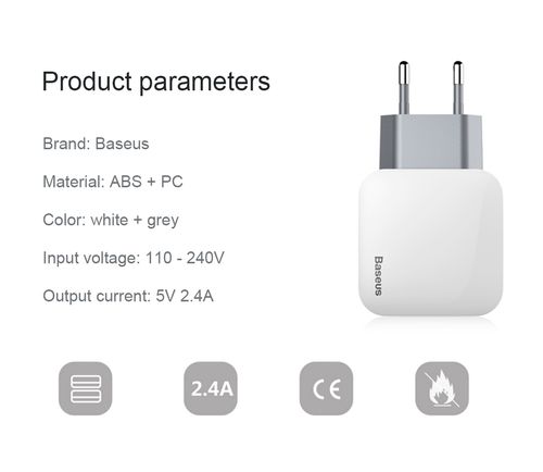 BASEUS | ŁADOWARKA SIECIOWA LETOUR 2X USB 2.4A iPHONE GALAXY na Arena.pl