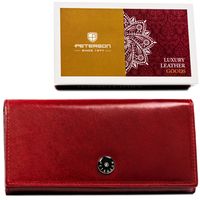 PETERSON portfel damski skórzany duży matowy z suwakiem P256 czerwony