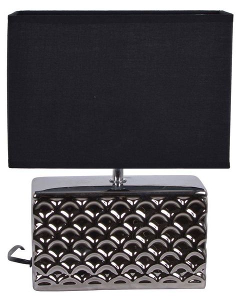 Lampa ceramiczna srebrna z czarnym abażurem prostokątna zdjęcie 1