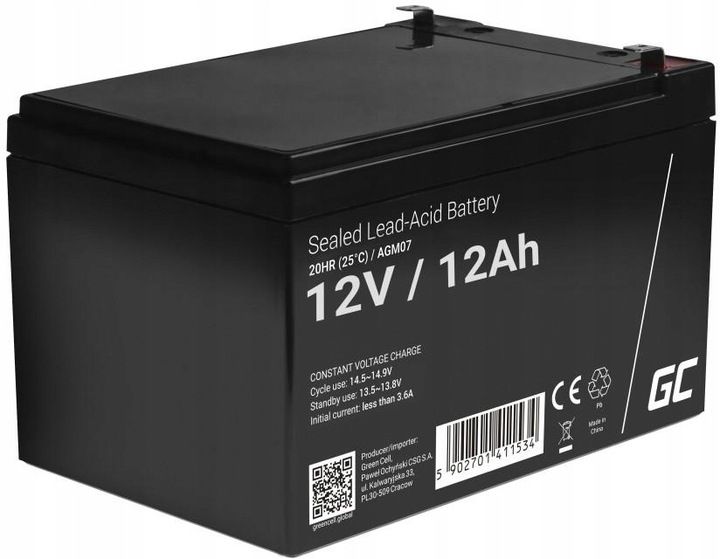 AKUMULATOR AGM VRLA GREENCELL do UPS 12V 12Ah zdjęcie 1
