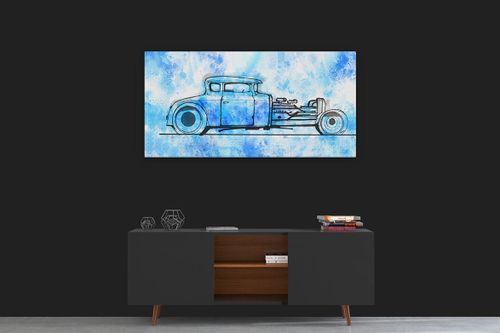 OBRAZ NA PŁÓTNIE CANVAS DO SALONU SAMOCHÓD NIEBIESKI 100X50 CM na Arena.pl