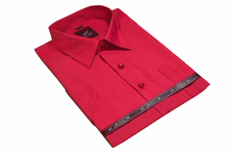 Elegancka koszula męska z krótkim rękawem czerwona ostra czerwień 40/41 - L zdjęcie 2
