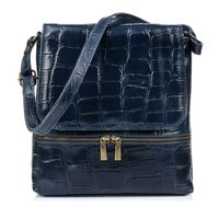 VERA PELLE torebka skórzana listonoszka kroko z klapą V461 granatowa