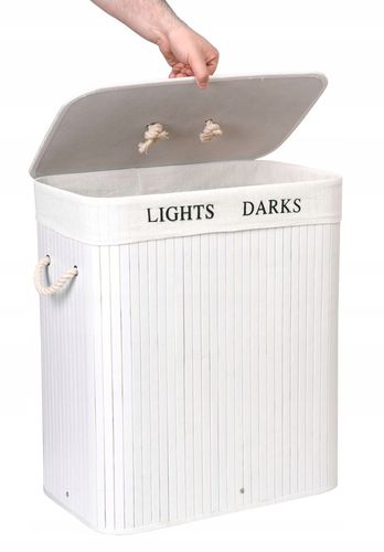 KOSZ BAMBUSOWY NA PRANIE BIELIZNĘ DWUKOMOROWY POJEMNIK Z PODZIAŁEM 100L na Arena.pl