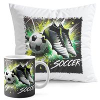 ZESTAW KUBEK + PODUSZKA DRUK - PIŁKA NOŻNA SPORT DRUŻYNA MECZ PUCHAR