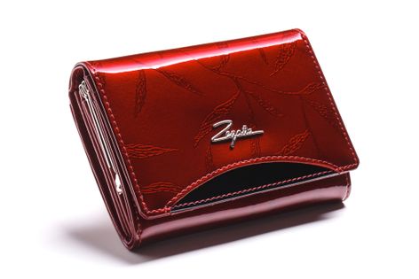 Mały portfel skórzany damski Zagatto czerwony liście RFID ZG-445 Leaf