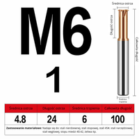 Frez do gwintowania jednoostrzowy Rozmiar: M6x1x100L -TiSiN