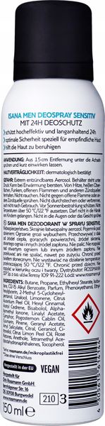 ISANA MEN SENSITIVE DEZODORANT W SPRAYU 24H 150 ML zdjęcie 2
