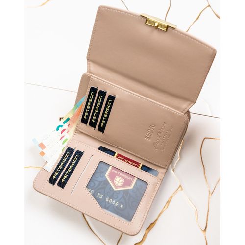 beżowy portfel damski ze skóry ekologicznej w orientacji poziomej na Arena.pl