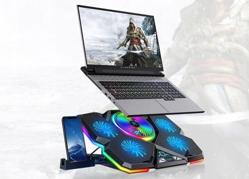 PODSTAWKA PODKŁADKA CHŁODZĄCA POD LAPTOPA PODŚWIETLANA + UCHWYT NA TELEFON na Arena.pl