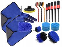 ZESTAW AUTO DETAILINGOWY 21 EL DO CZYSZCZENIA SZCZOTKI MIKROFIBRA PĘDZLE