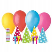 Zestaw urodzinowy GoDan PZ-BALD 13 el. CZAPKI TRĄBKI BALONY SERPENTYNA
