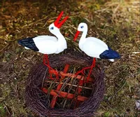 Figura ogrodowa ozdobna -BOCIANIE GNIAZDO Z DWOMA MAŁYMI