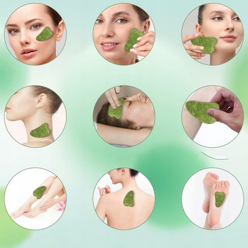 3w1 Masażer do twarzy KAMIEŃ GUA SHA z jadeitu zestaw roller wałek masażu na Arena.pl